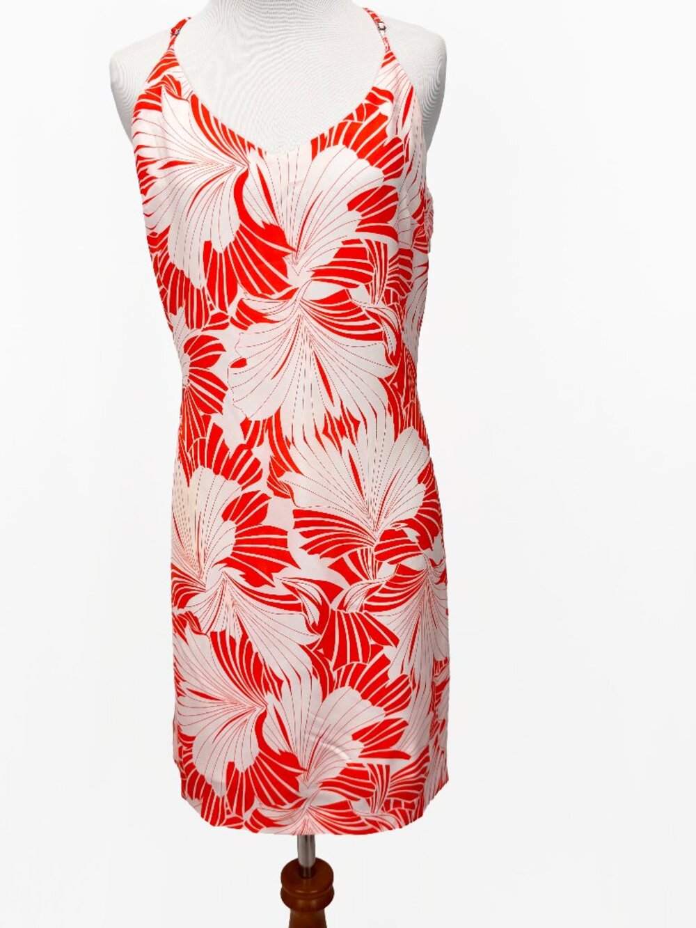 J.Crew Women's Size 8 White and Orange Floral Print Summer Strap Dress
